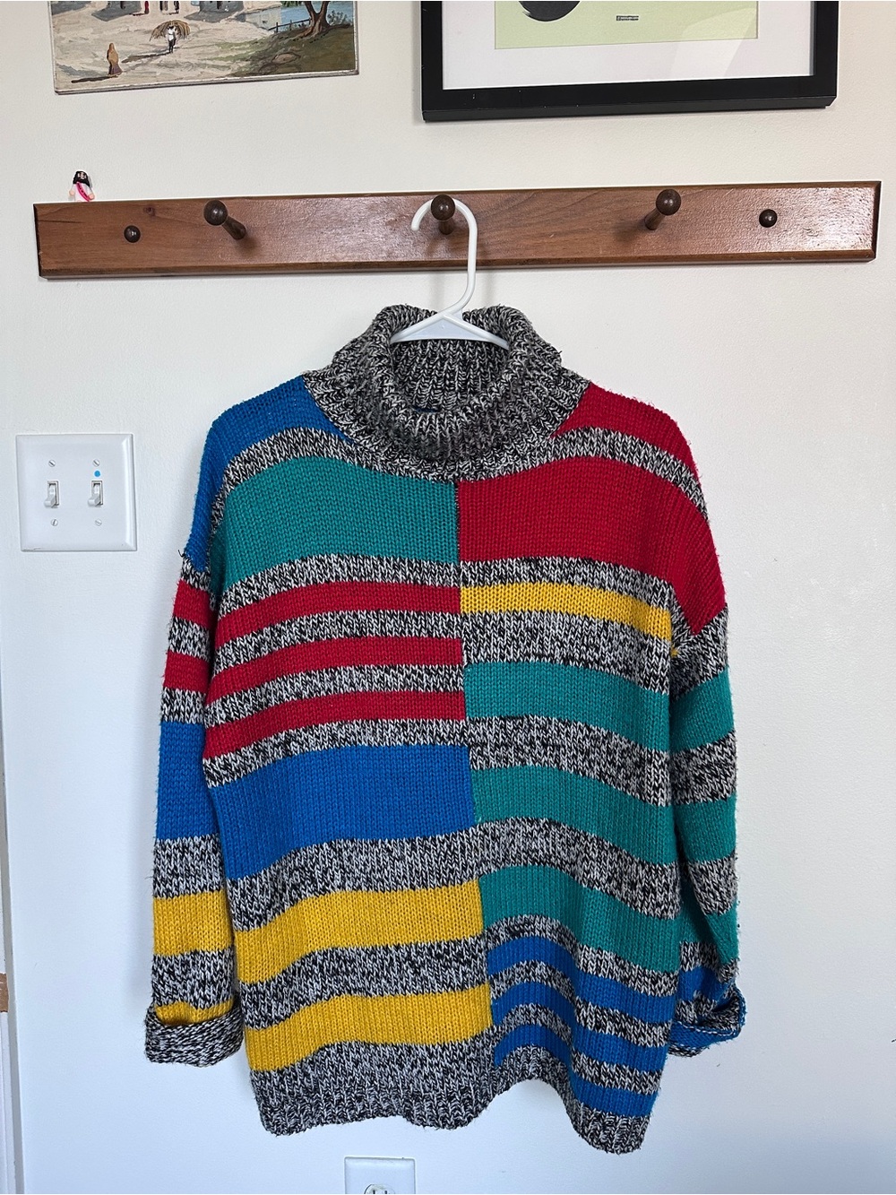 Vintage Color Block Turtleneck Sweater